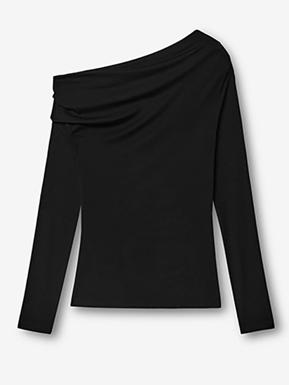 One-shoulder Gather Long Sleeves Top