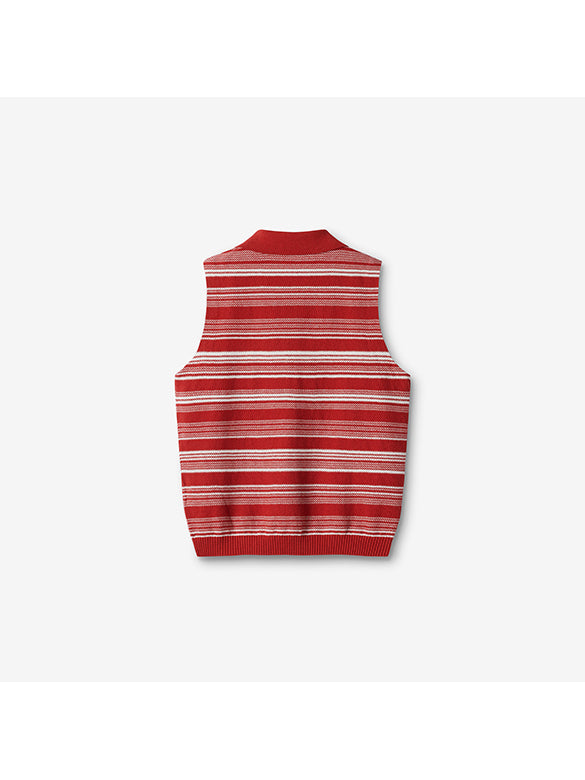 Random Pitch Stripe Sleeveless Zipper Knit