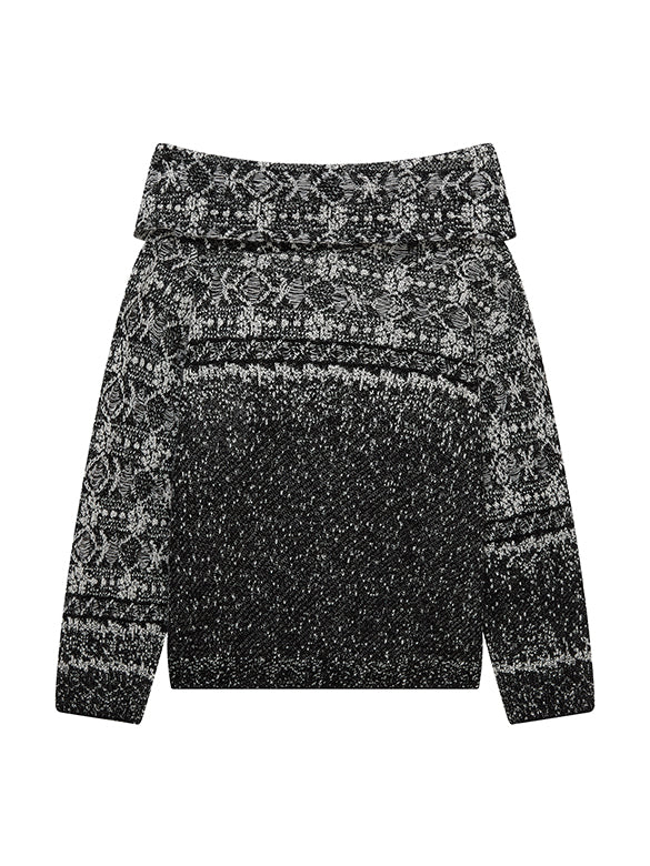 Off-shoulder Geometric Pattern Knit