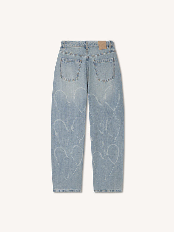Clear-beads Heart Design Denim Pants