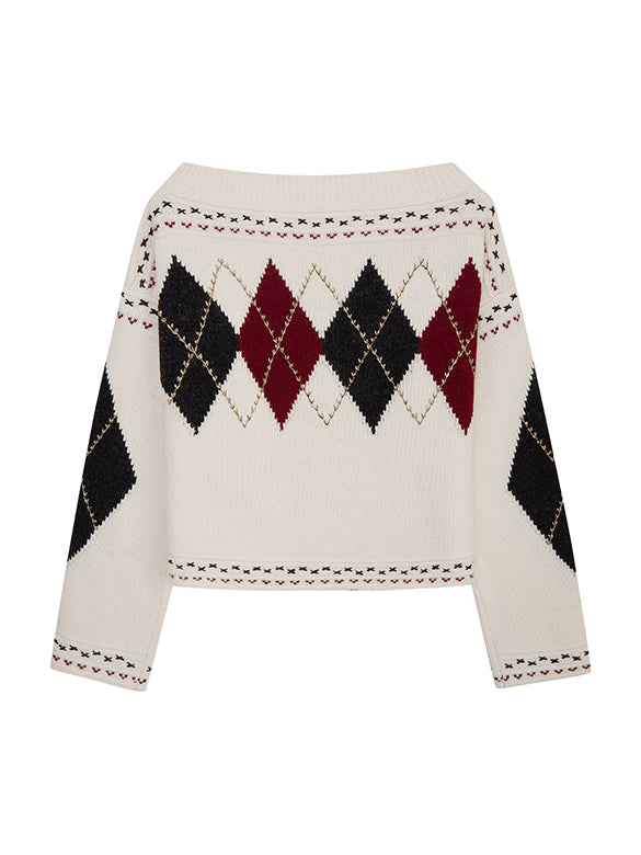 Argyle Off-shoulder Knit Top