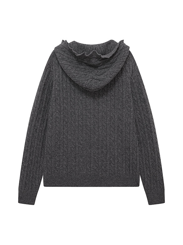 Pompon Design Knitting Zipper Hoodie