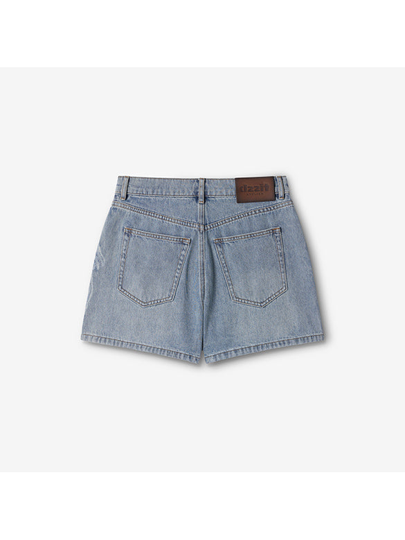 Clear Beads Ribbon Denim Short Pants