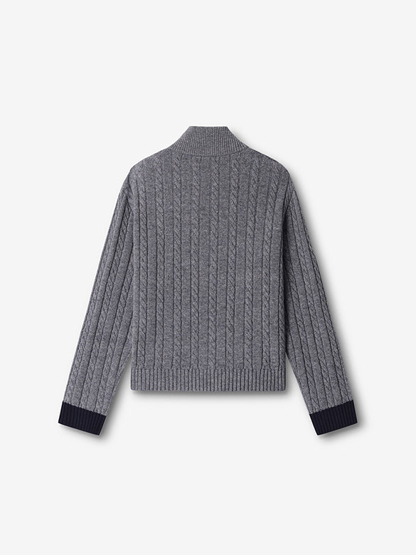 Bi-color Hem Zipper Knit Cardigan