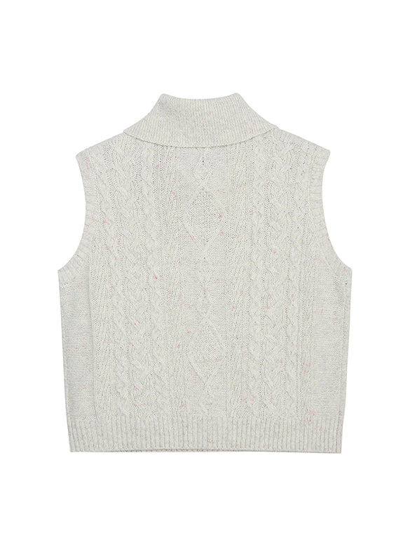 Thin Cable Zipper Sleeveless Knit