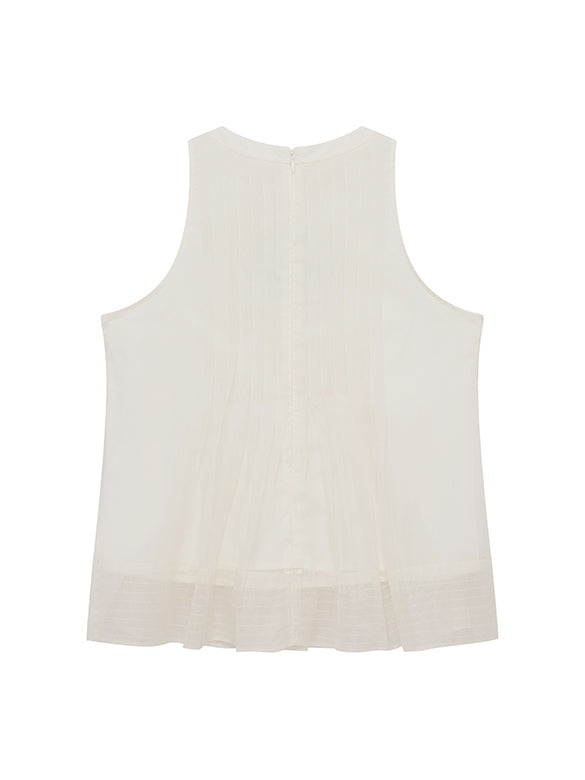 Ribbon Brooch Sheer Sleeveless Top