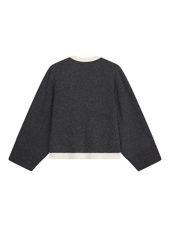 Bi-color Piping Knit Cardigan