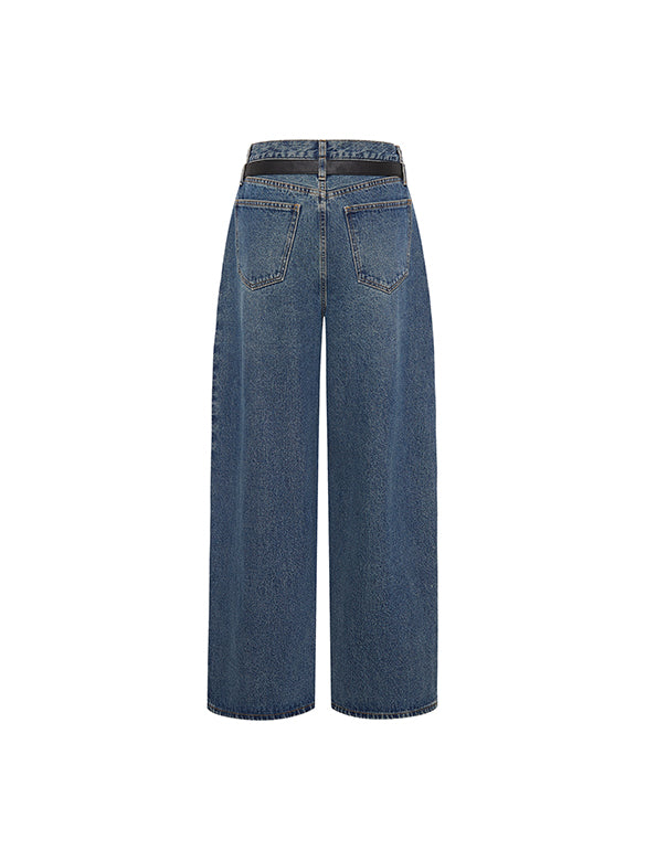 Double Belt Loop High-waist Denim Pants