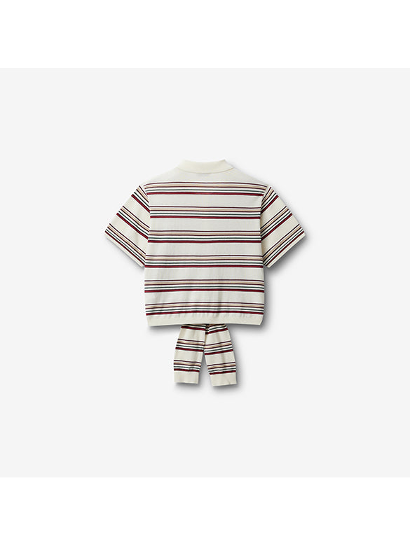 Retro Color Stripe Design Polo Knit