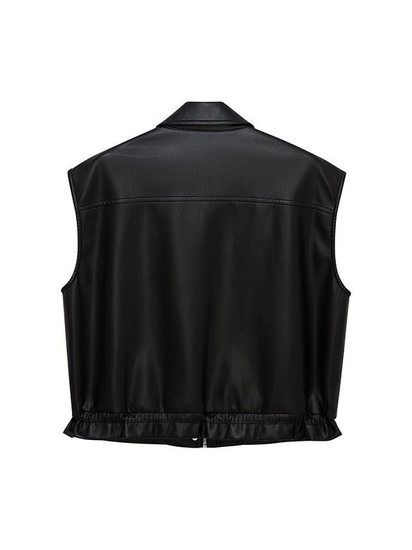Fake Leather Sleeveless Blouson