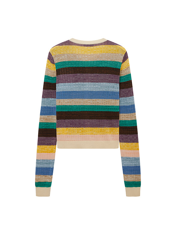 Bi-color Stripe Knit Cardigan