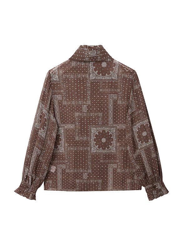 Geometric Printed Bow-tie Chiffon Blouse