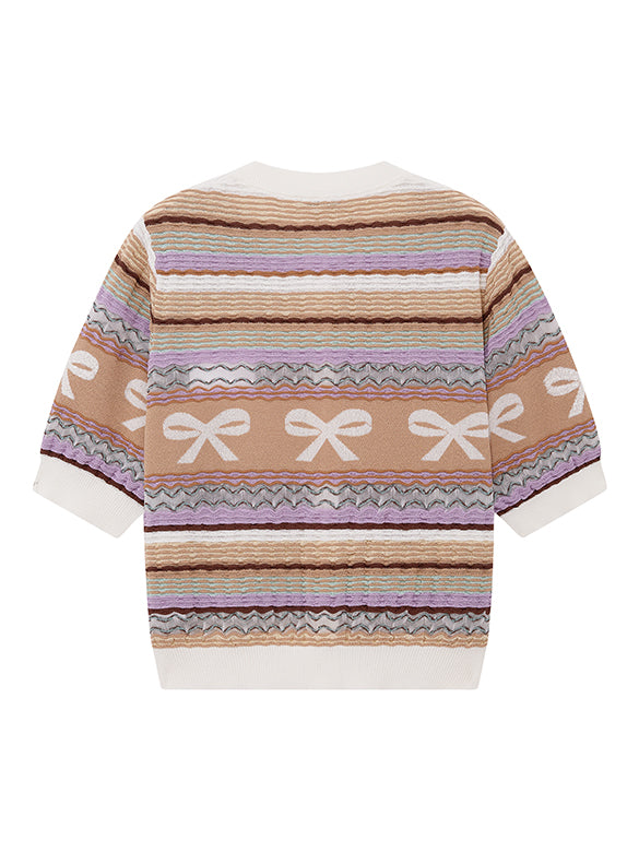 Retro Ribbon Stripe Knit Cardigan