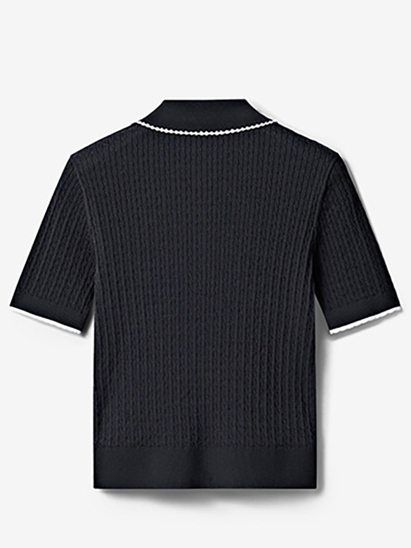 Frill Piping Polo Knit Top