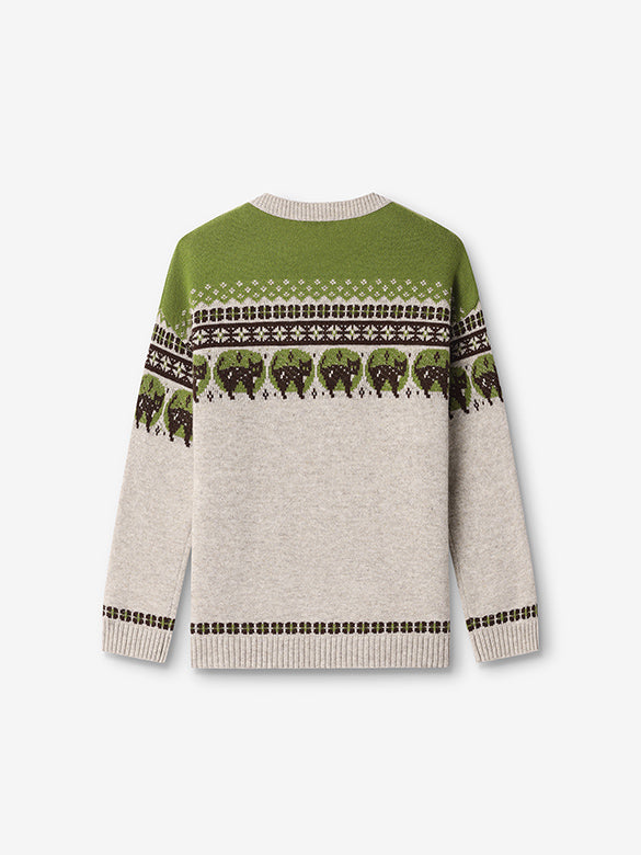 Cat Design Shoulder Button Knit