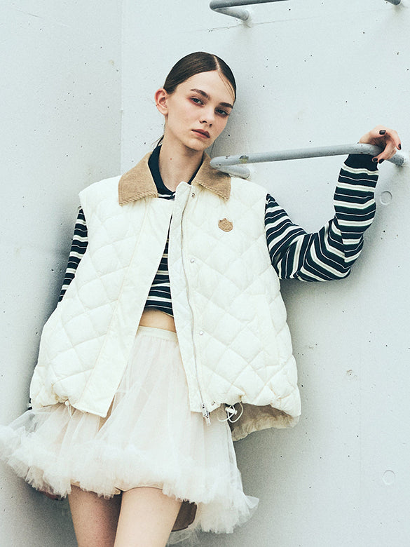 Waist Code Stripe Polo Knit Top