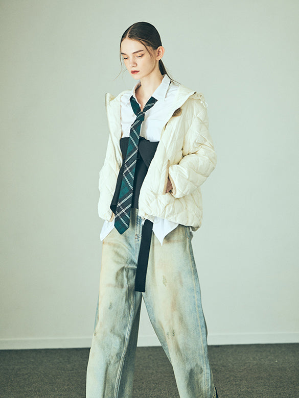 Corduroy Piping Monogram Down Jacket