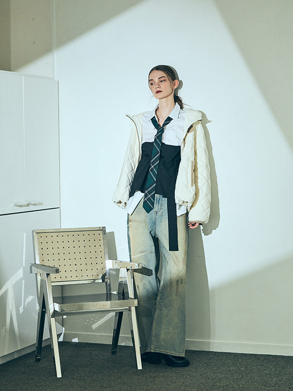 Corduroy Piping Monogram Down Jacket