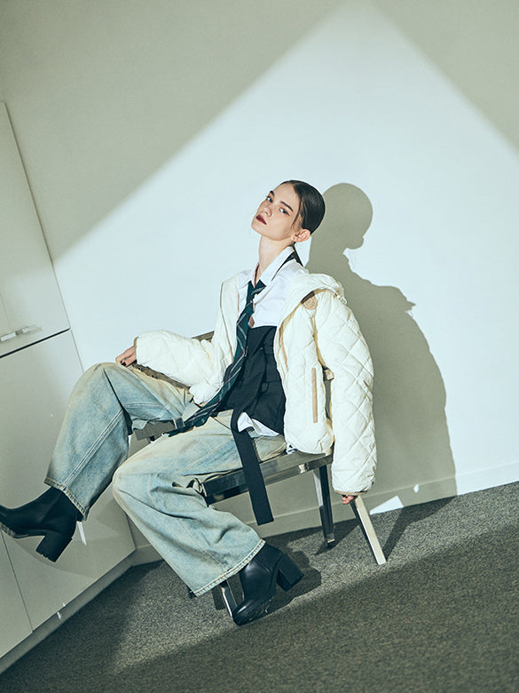 Corduroy Piping Monogram Down Jacket