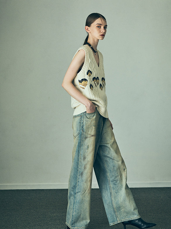 d Logo Pattern Design Knit Vest