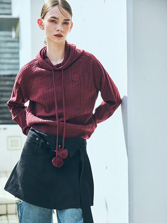 Pompon Code Knit Hoodie