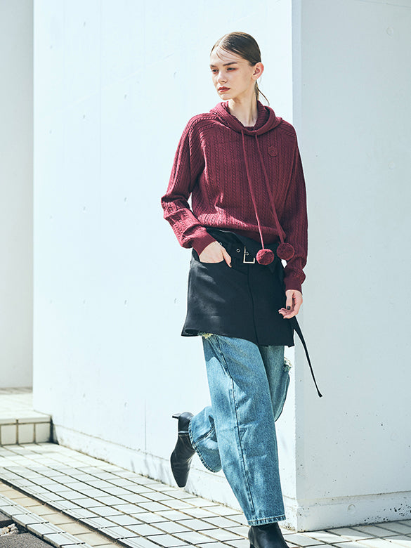 Pompon Code Knit Hoodie