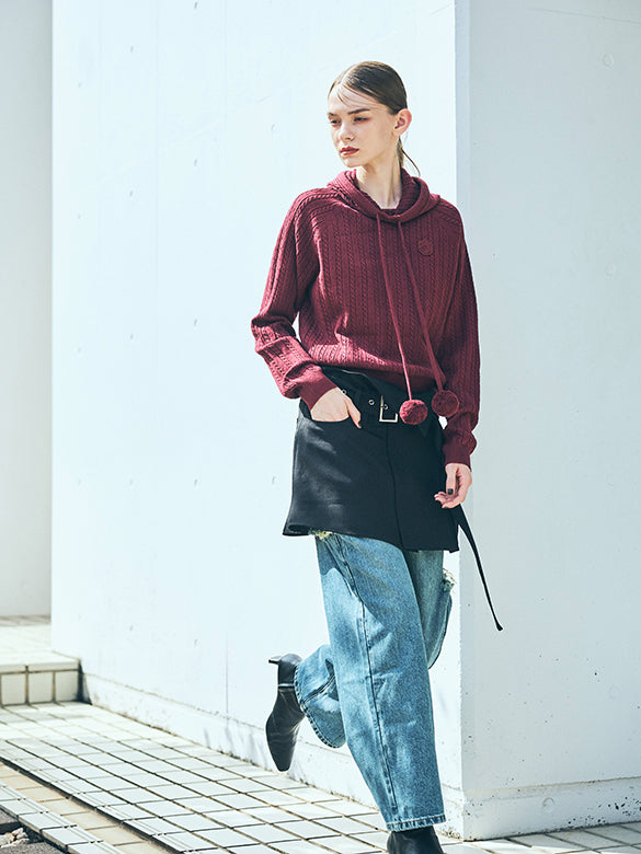 Side-damage Hook Waist Denim Pants