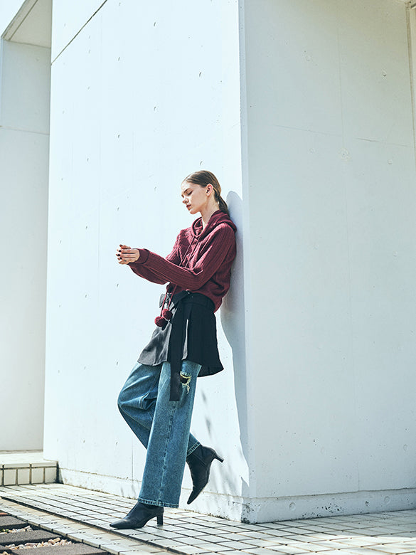 Pompon Code Knit Hoodie