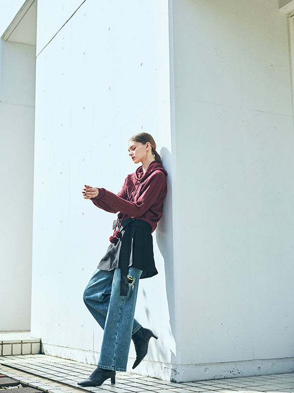 Side-damage Hook Waist Denim Pants