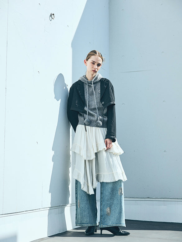 Beads Fringe Design Denim Pants