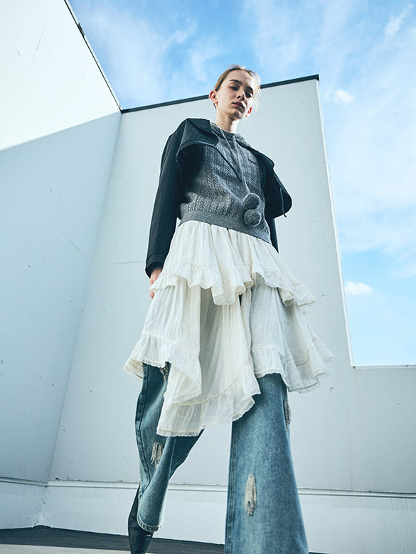 Pompon Code Knit Hoodie