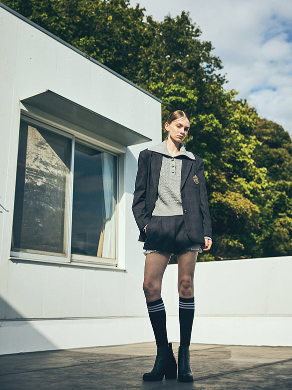 Rib-collar Polo Knit Top