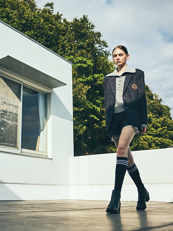 Rib-collar Polo Knit Top