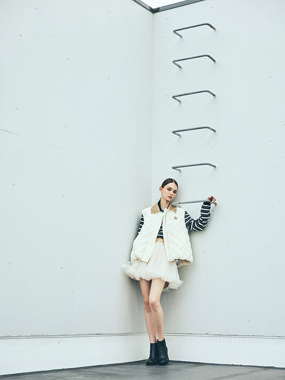 Waist Code Stripe Polo Knit Top