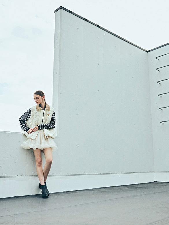 Waist Code Stripe Polo Knit Top