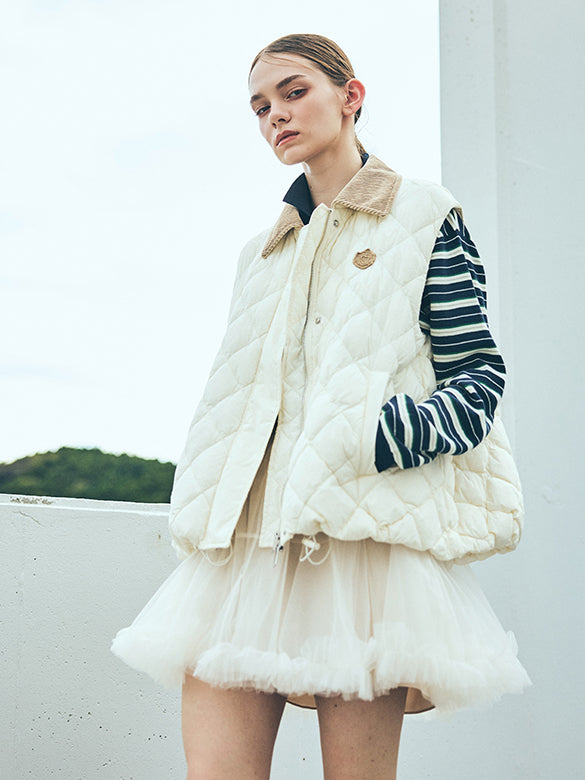 Corduroy Collar Monogram Down Vest