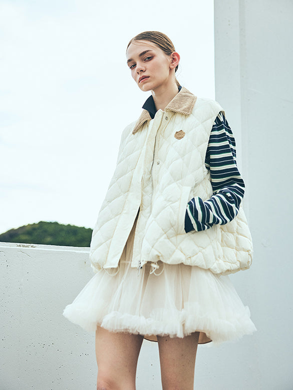 Waist Code Stripe Polo Knit Top