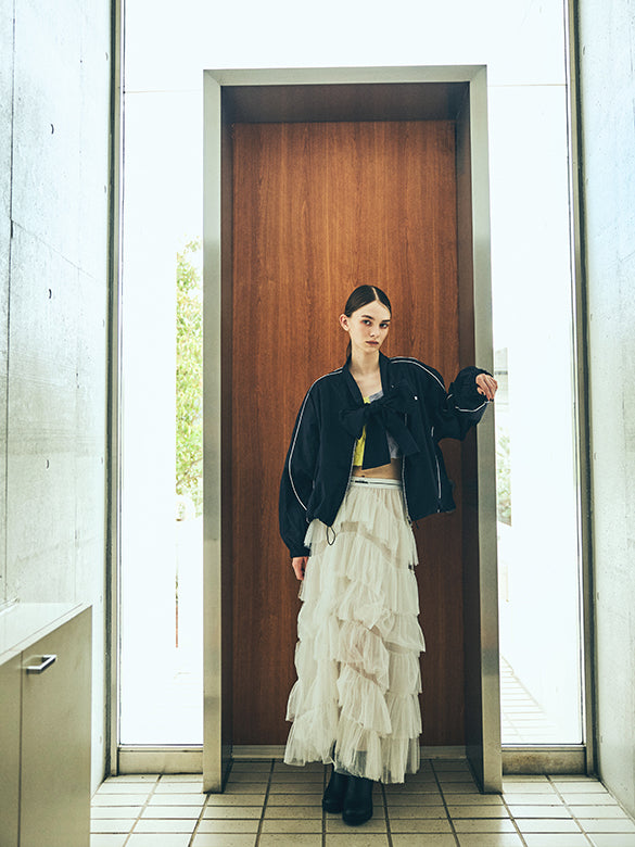 Bi-color Damage Off-shoulder Cable Short Knit