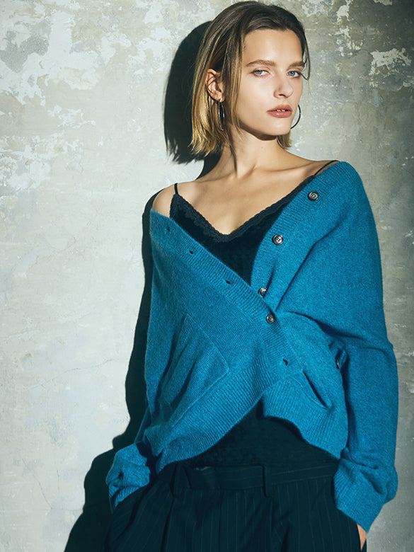 Asymmetry Design Color Knit Cardigan