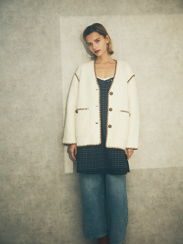 Bi-color Stitch Boa Half Coat