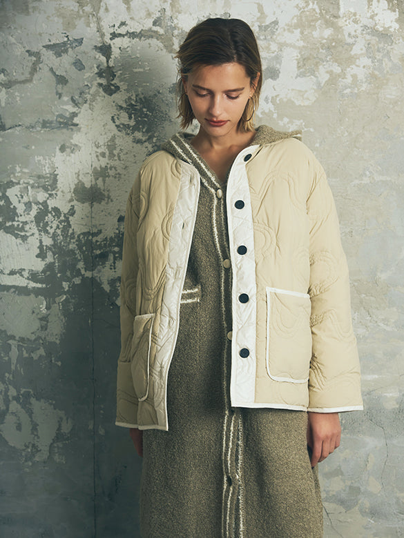 Loop-yarn Line Knit Gawn Hoodie