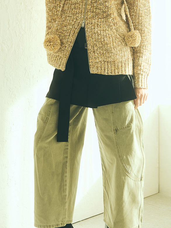 2way Asymmetry Pleats Belted Wrap Skirt