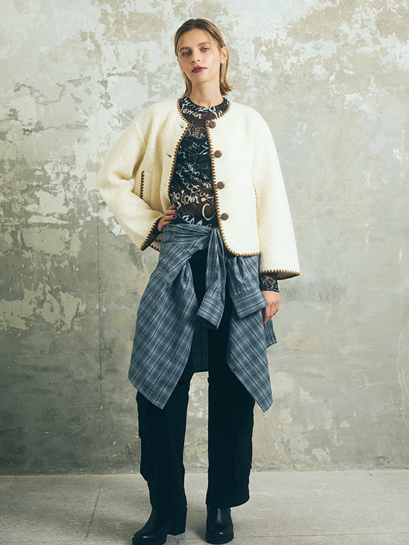 Bi-color Stitch Boa Jacket