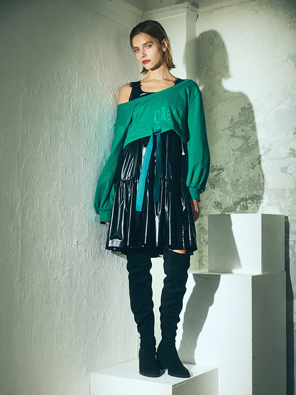 Glitter Lace Strap Gather Dress