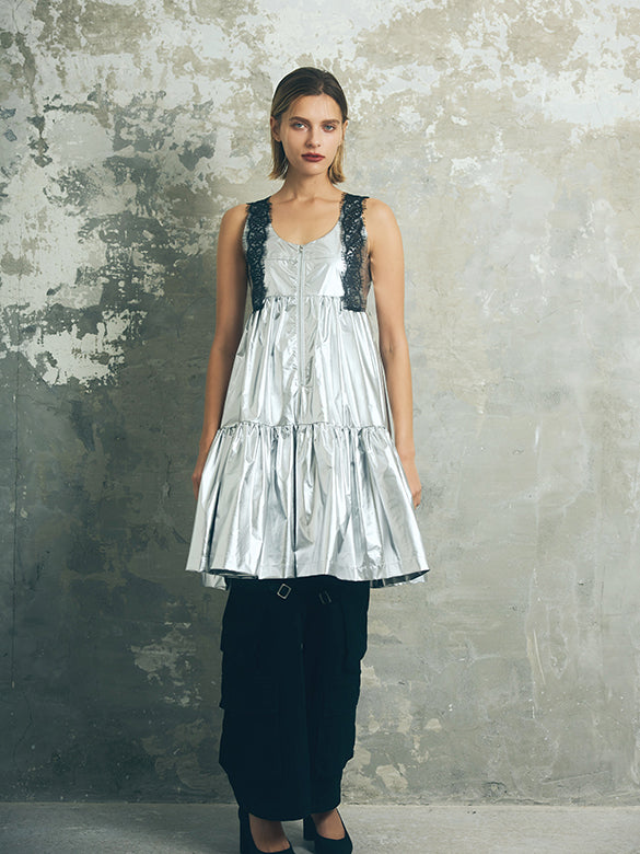 Glitter Lace Strap Gather Dress