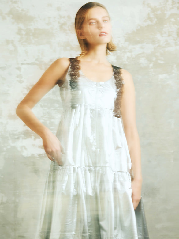 Glitter Lace Strap Gather Dress