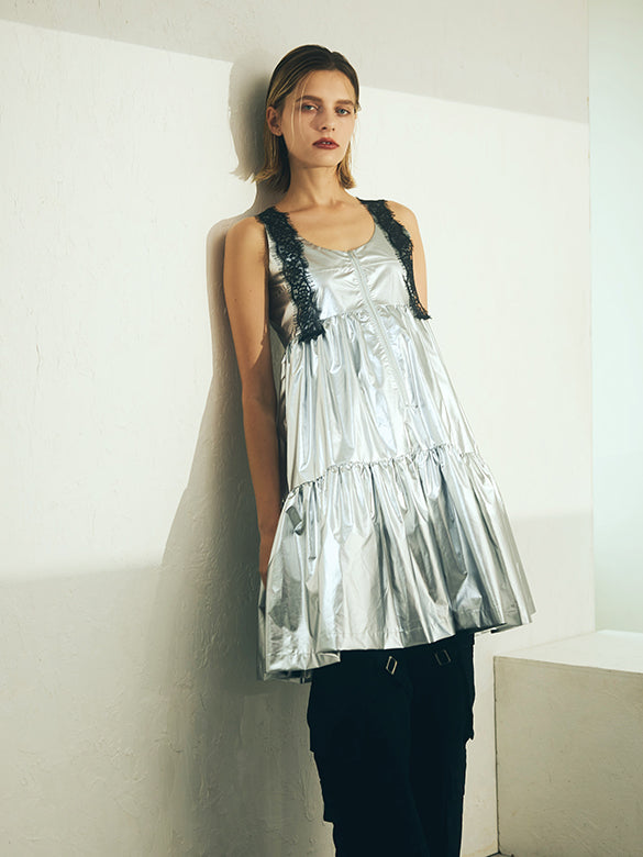 Glitter Lace Strap Gather Dress