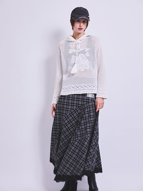 Lace Piping Plaid Design Skirt