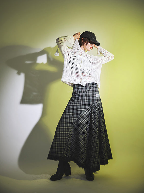 Lace Piping Plaid Design Skirt