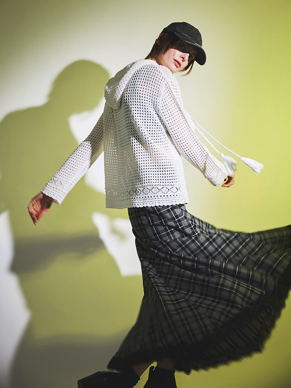 Lace Piping Plaid Design Skirt